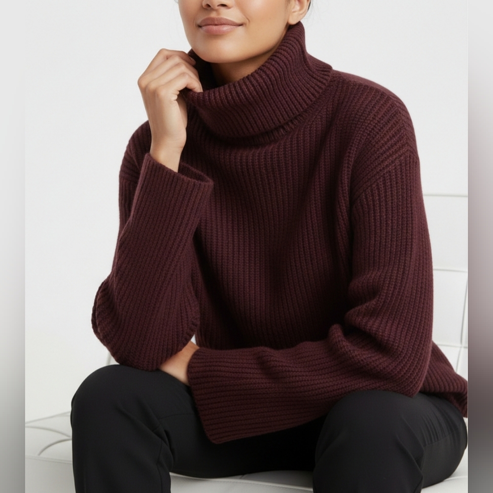 Babaton Aritzia 100% Merino Wool Ribbed Turtleneck Women's Sweater Burgundy - S